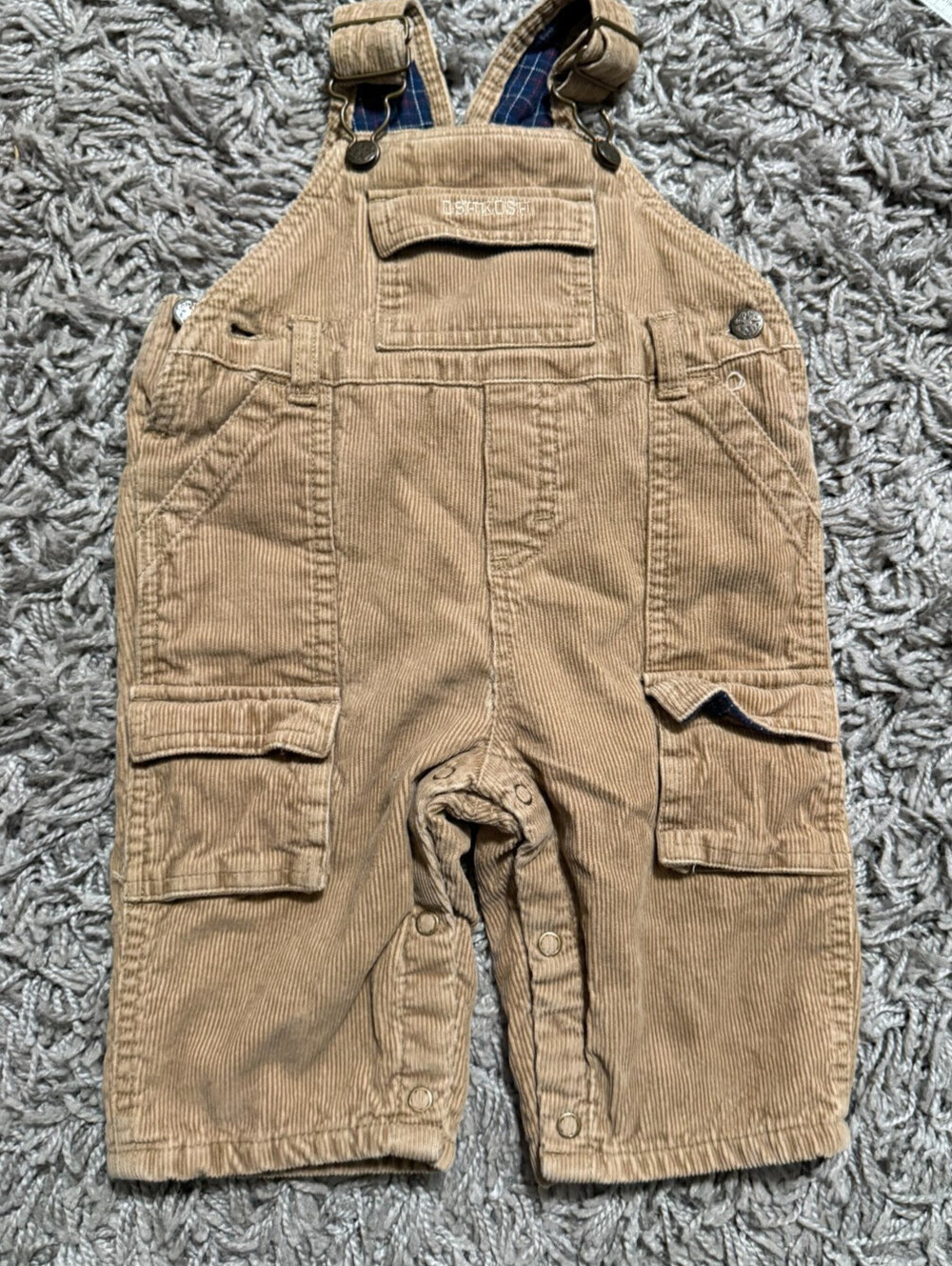 Osh Kosh B'gosh Tan Corduroy Overalls Lined With Flannel Size 3-6M